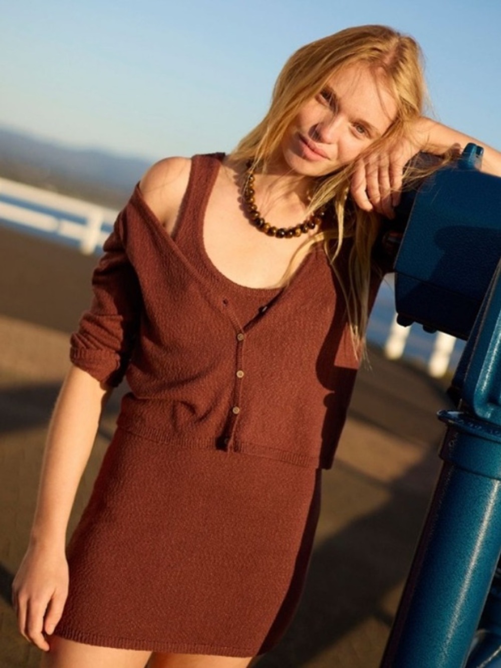 Free People Sadie Sweater Dress Set XS NWT chocolate